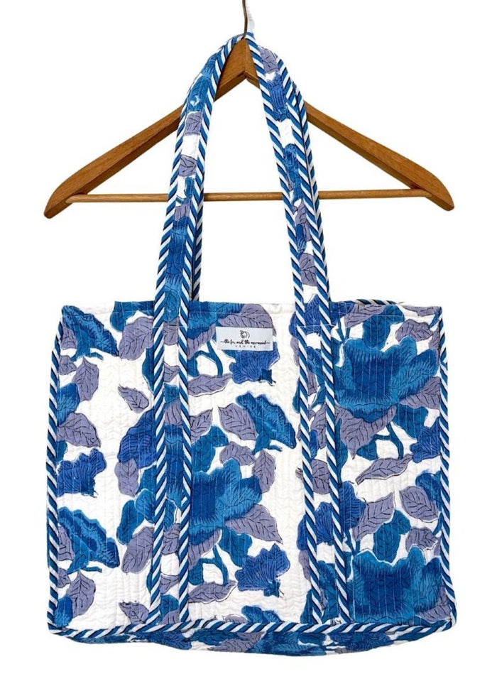 blue floral tote bag - The Fox and the Mermaid