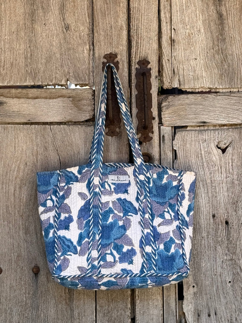 blue and white cotton reversible bag - The Fox and the Mermaid