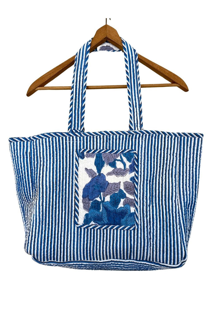 blue and white floral striped quilted purse - The Fox and the Mermaid