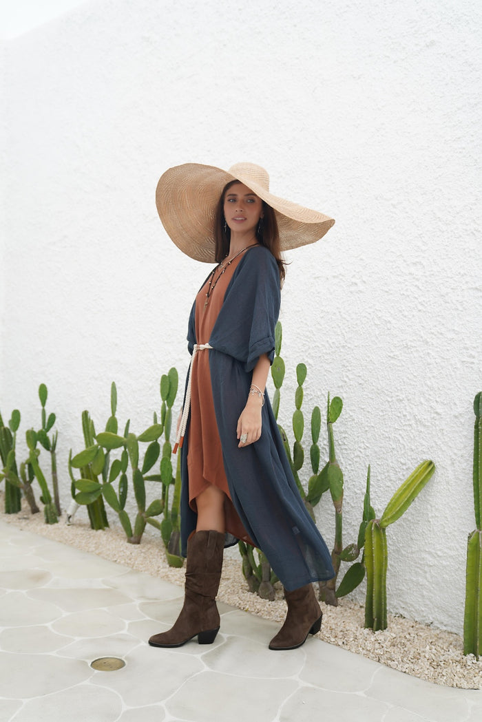 long ramie fiber cardigan kimono