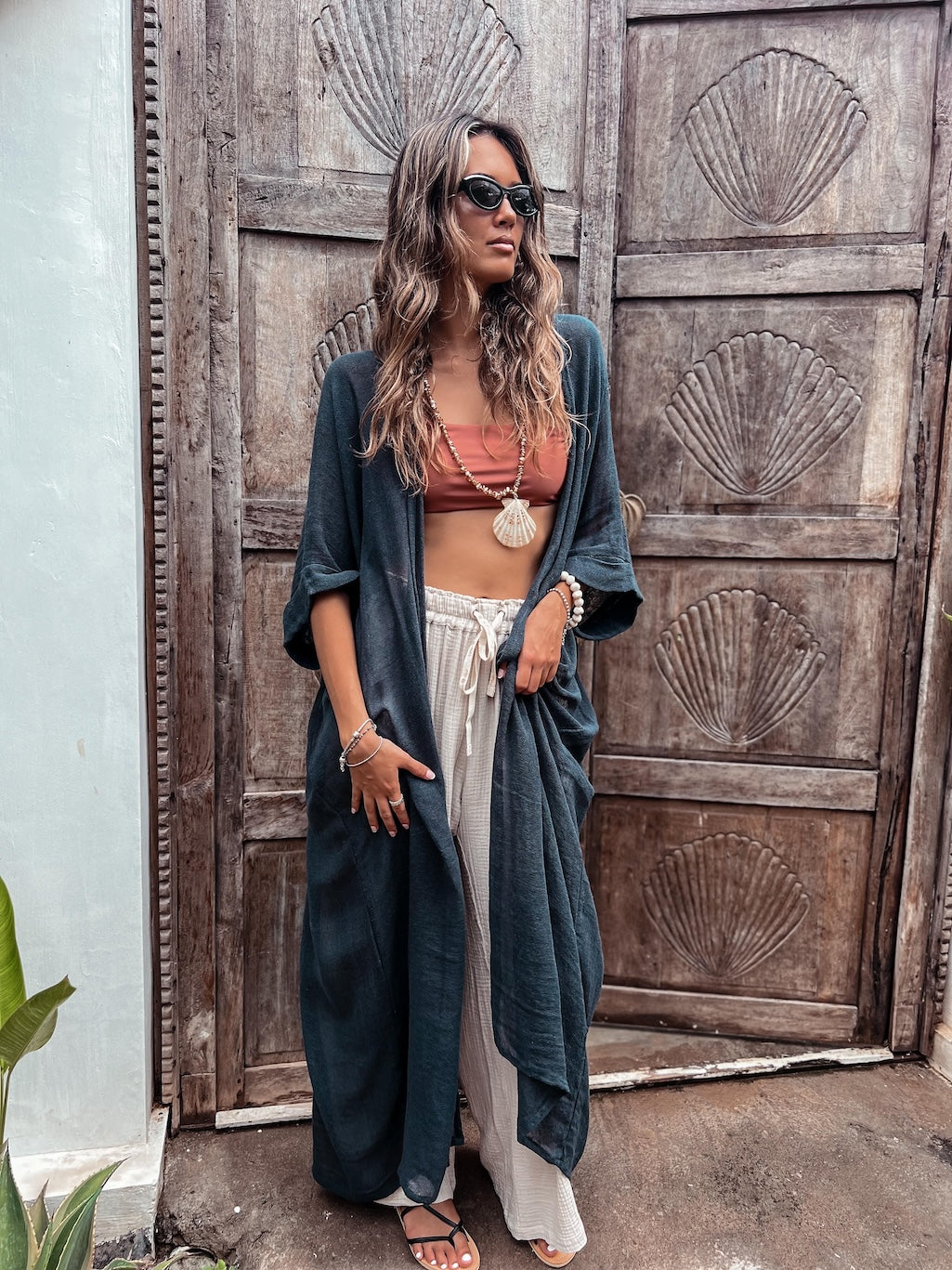 indigo long kaftan coverup