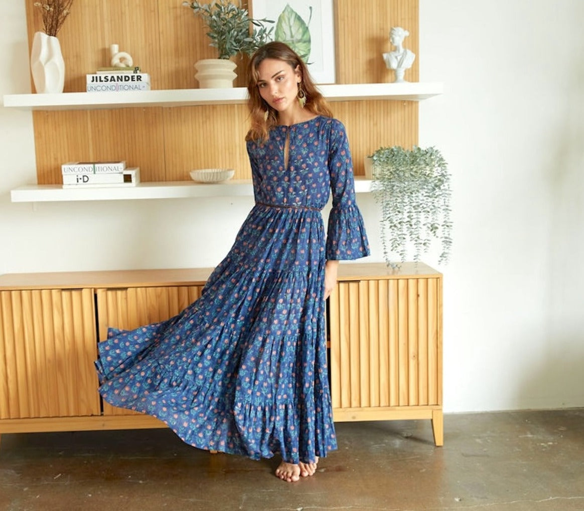 block printed maxi dress with flowers -  The Fox and the Mermaid