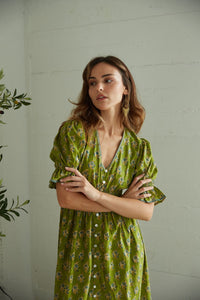 green maxi dress with puffy sleeves - The Fox and the Mermaid