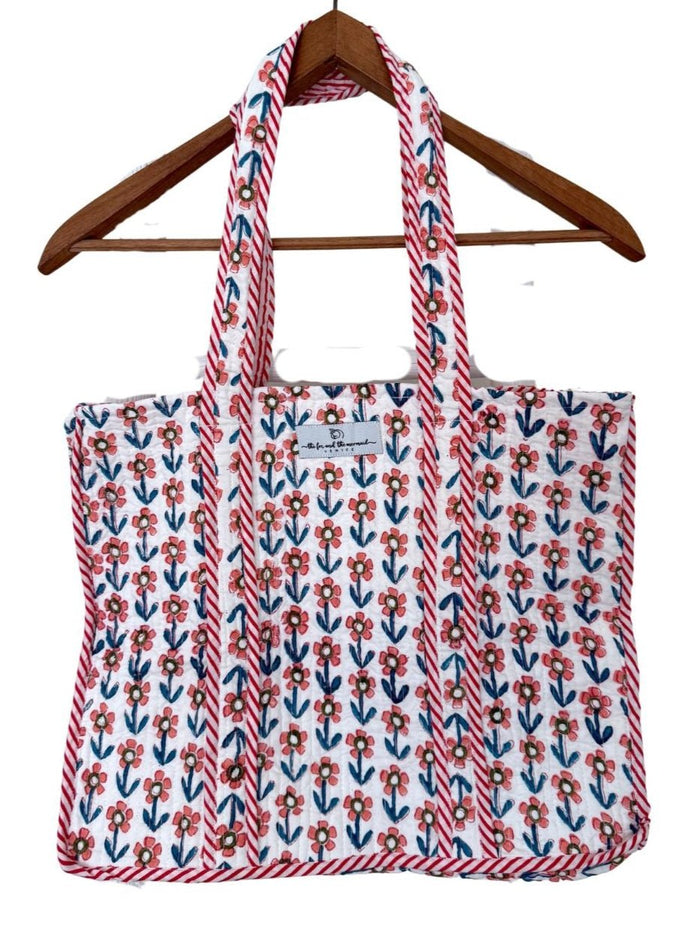 orange tote bag with blue flowers - The Fox and the Mermaid