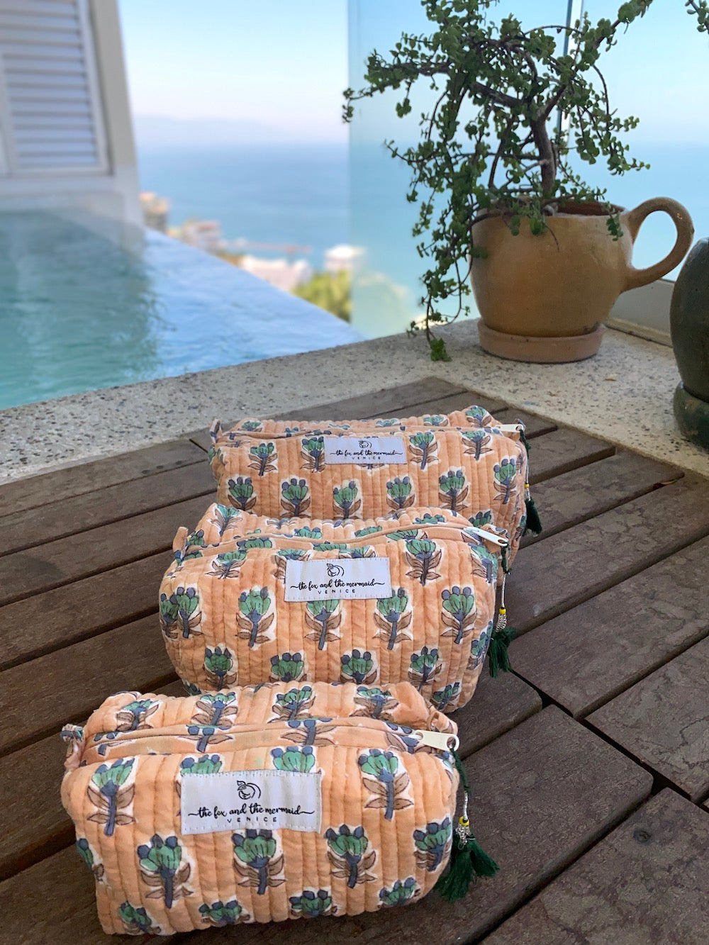 block printed toiletry bags for travel - The Fox and the Mermaid